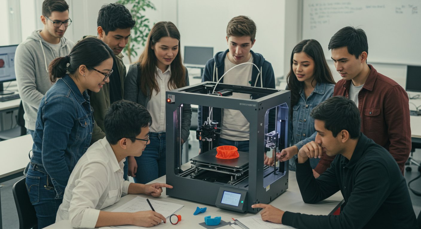 Студент использует 3D-принтер в дипломном проекте