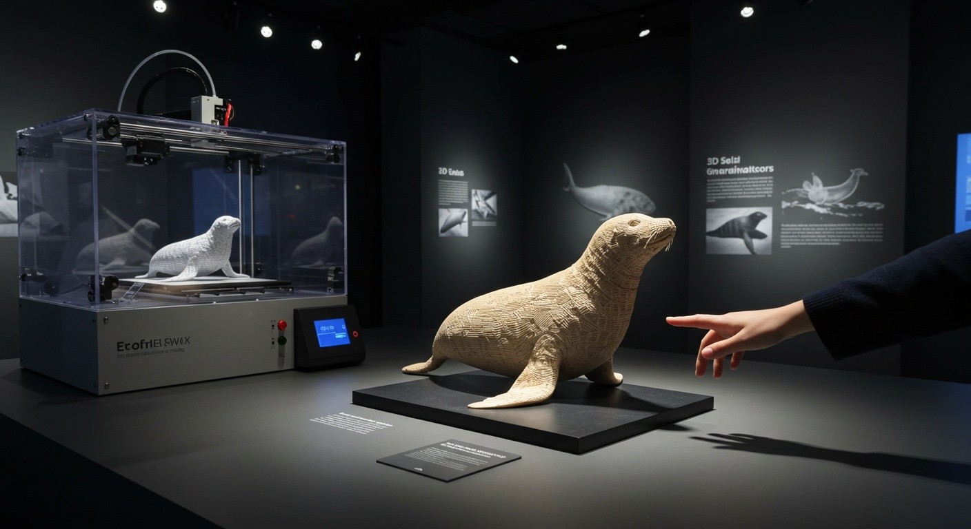Незрячий посетитель изучает 3D-копию музейного экспоната